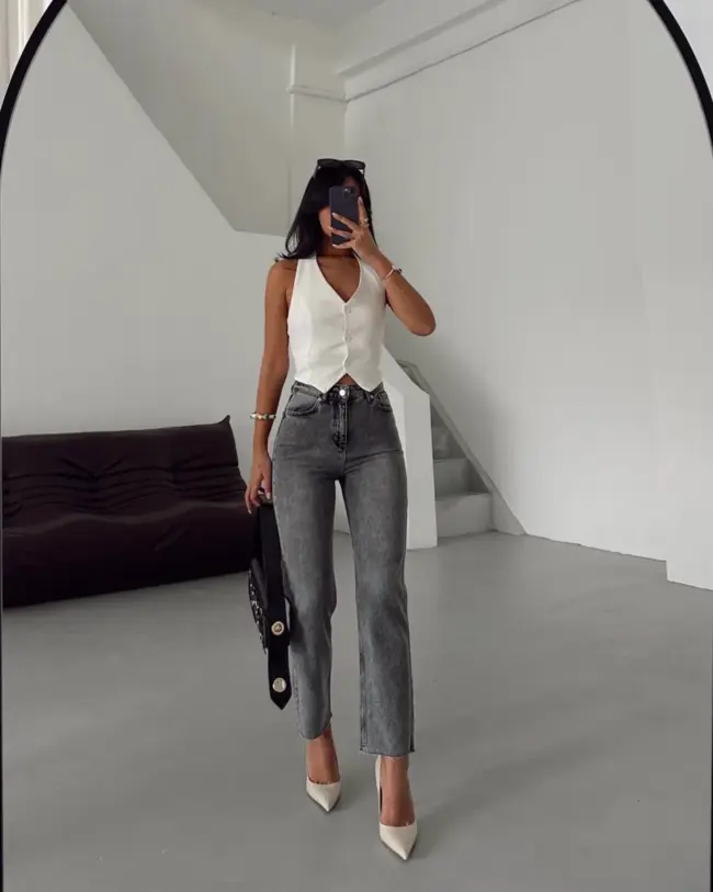 Farmerice mom kroja Kika - sive - Slika 2