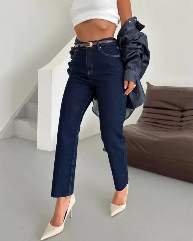 Farmerice mom kroja Kika - tamni teksas - Slika 2