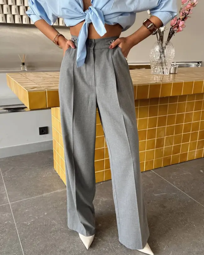 Palazzo hlače Yolanda - sive - Slika 2