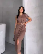 Midi haljina Salma - smeđa - Slika 2