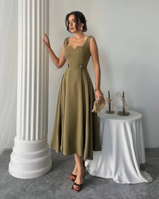 Midi haljina Ayvel - maslinasta - Slika 2
