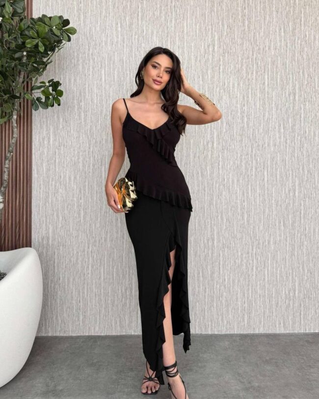 Midi haljina Longan - crna - Slika 5