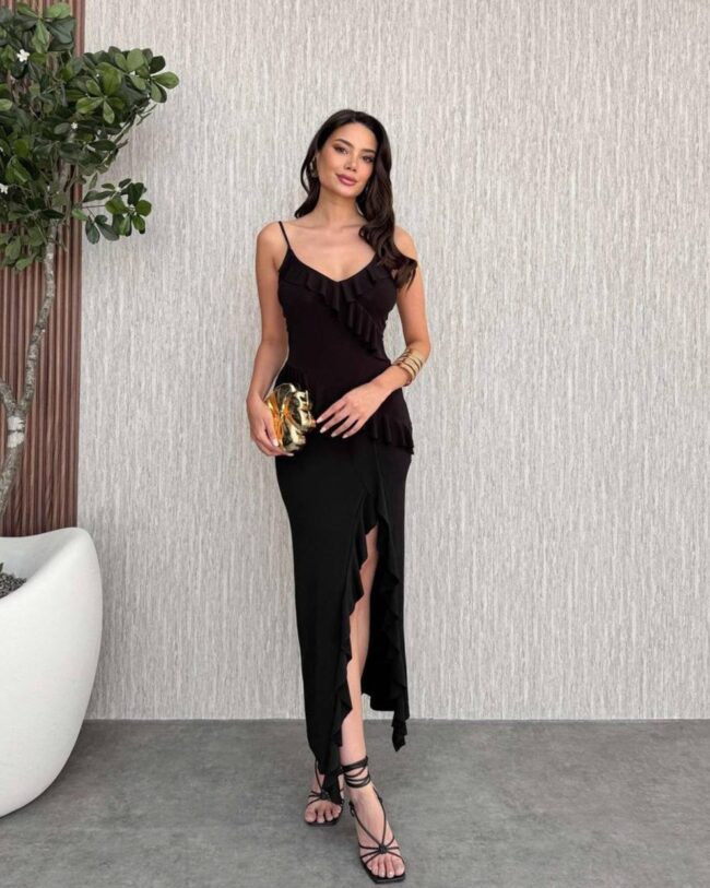 Midi haljina Longan - crna - Slika 2