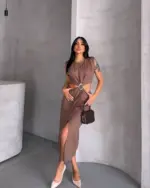 Midi haljina Salma - smeđa - Slika 3