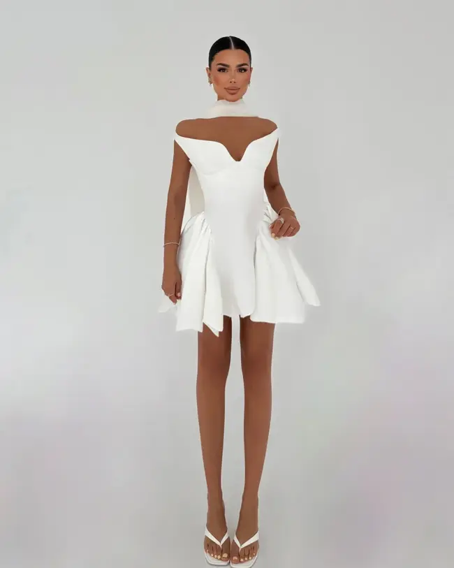 Mini haljina Melrose - bijela - Slika 2