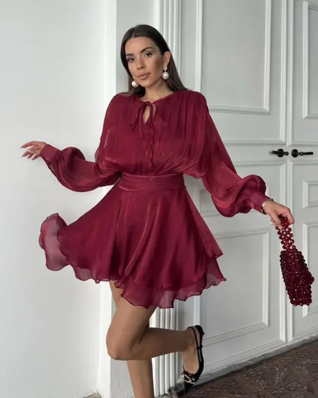 Mini haljina Herper - bordo - Slika 2