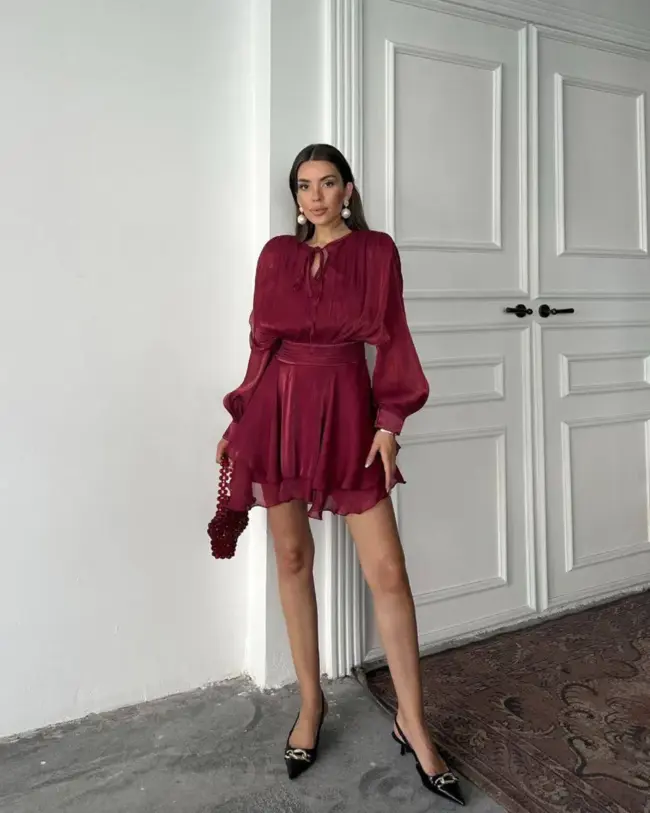 Mini haljina Herper - bordo - Slika 4