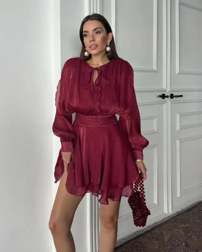 Mini haljina Herper - bordo - Slika 3