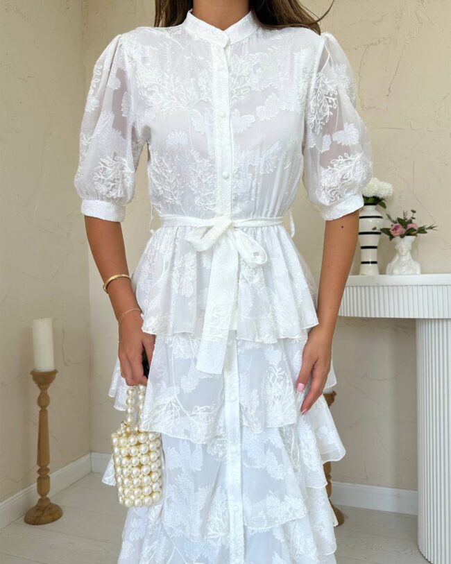 Midi haljina Georgette - bijela - Slika 5